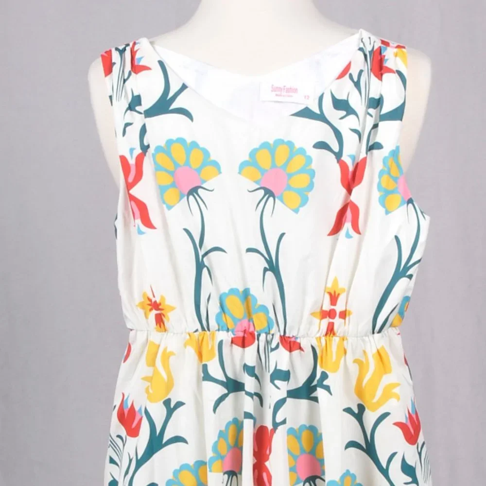 Sunny fashion,  Girls, Cream Floral A-Line Dress, Size 12 - Picture 5 of 6